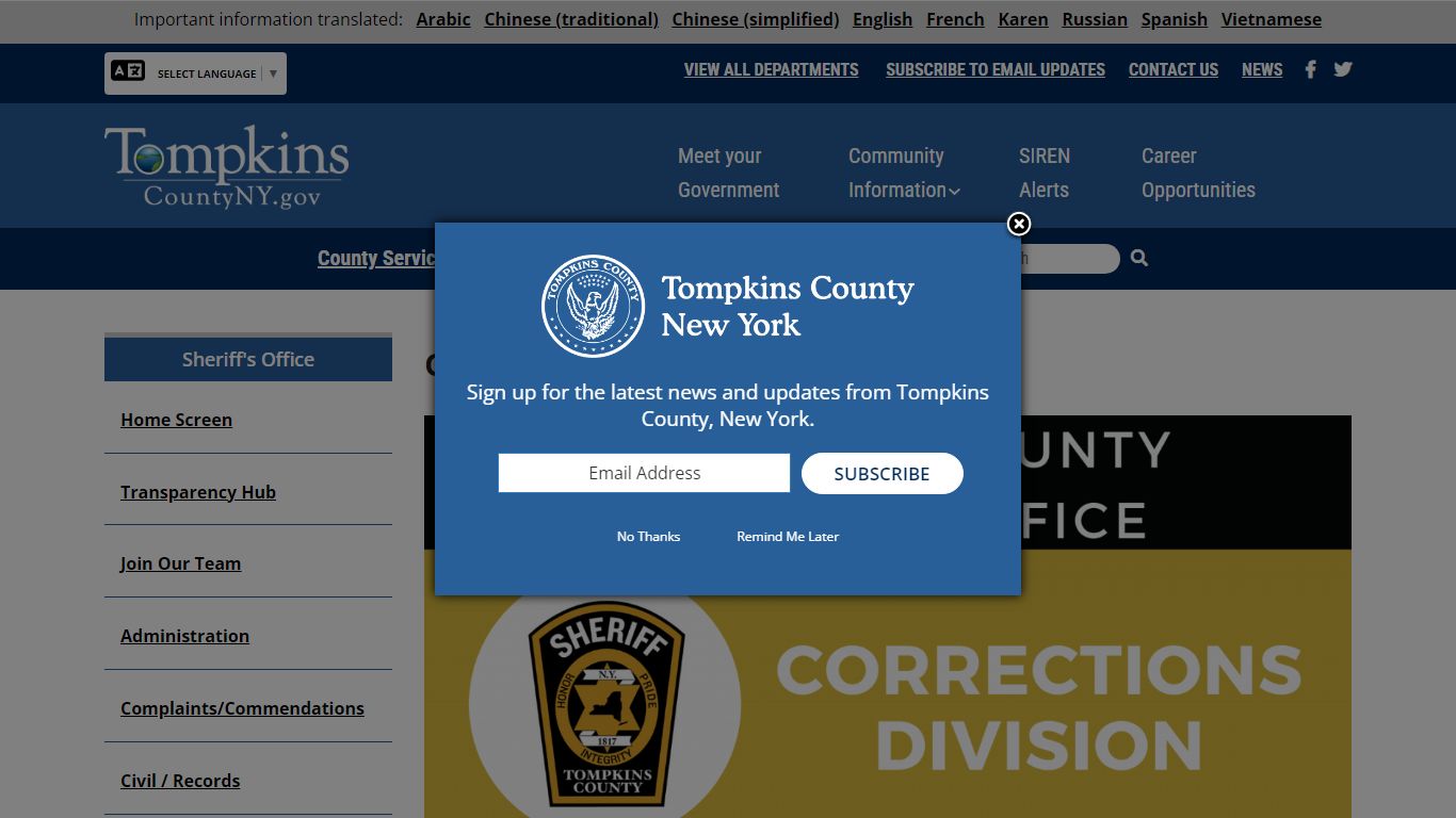 Corrections Division - Tompkins County NY