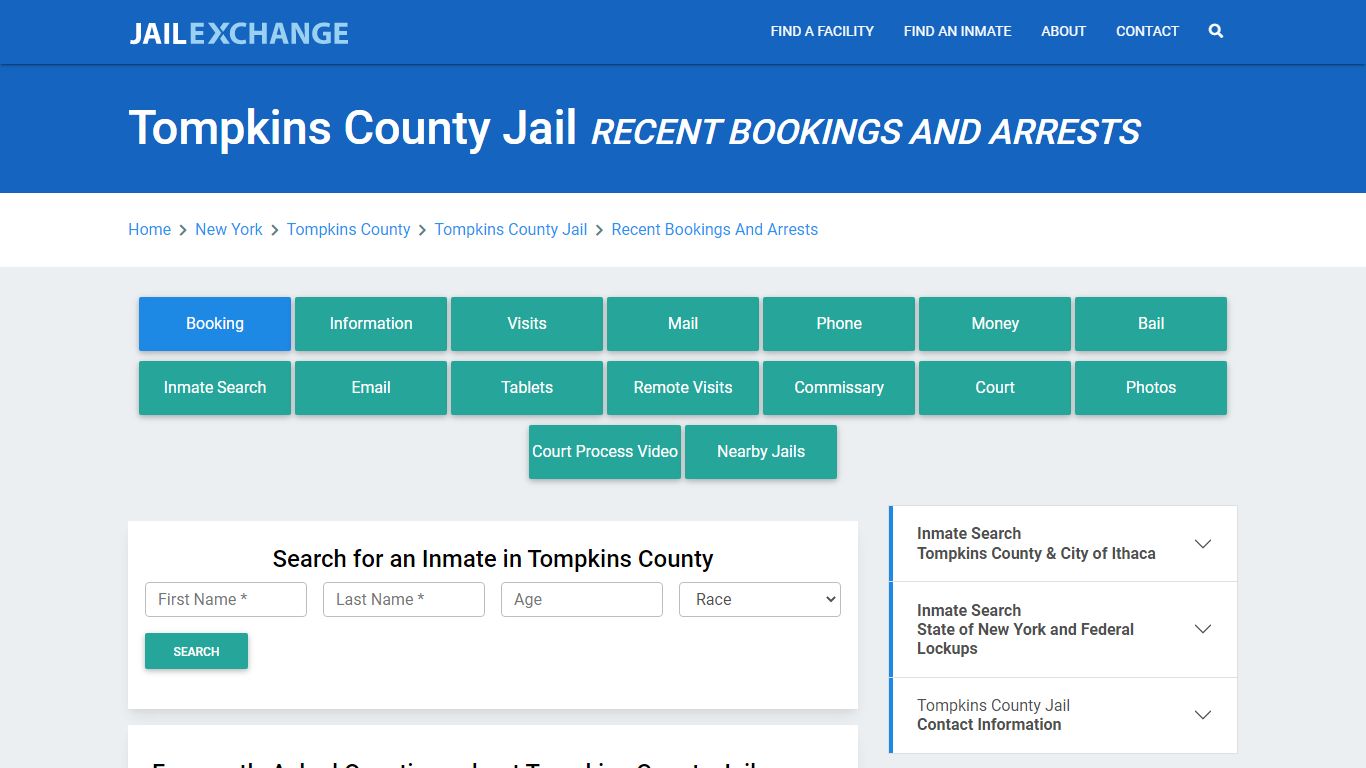 Tompkins County Jail Recent Bookings And Arrests - Jail Exchange